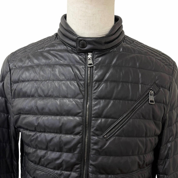美品□MONCLER モンクレール CASTEU GIUBBOTTO ラムレザー スタンドカラー ダウンジャケット ブラック 3 ルーマニア製 正規品 メンズ