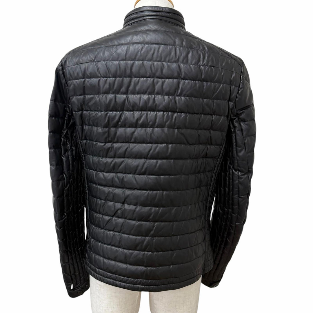 美品□MONCLER モンクレール CASTEU GIUBBOTTO ラムレザー スタンドカラー ダウンジャケット ブラック 3 ルーマニア製 正規品 メンズ