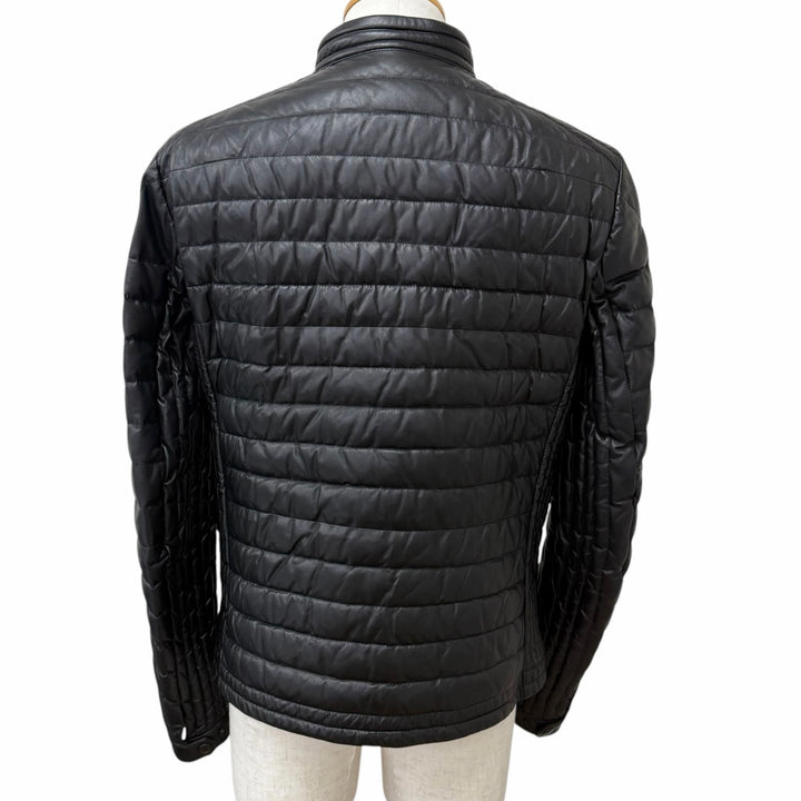 美品□MONCLER モンクレール CASTEU GIUBBOTTO ラムレザー スタンドカラー ダウンジャケット ブラック 3 ルーマニア製 正規品 メンズ