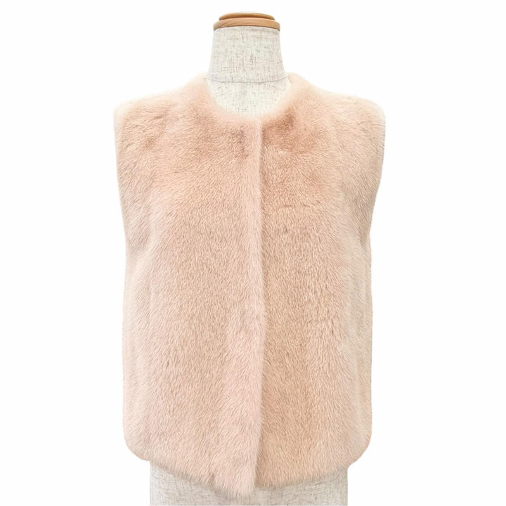 未使用品△Brunello Cucinelli ブルネロクチネリ M0PVI2849 ミンクファー ノーカラー ジレ ベスト ピンク IT 38 イタリア製 ガーメント付