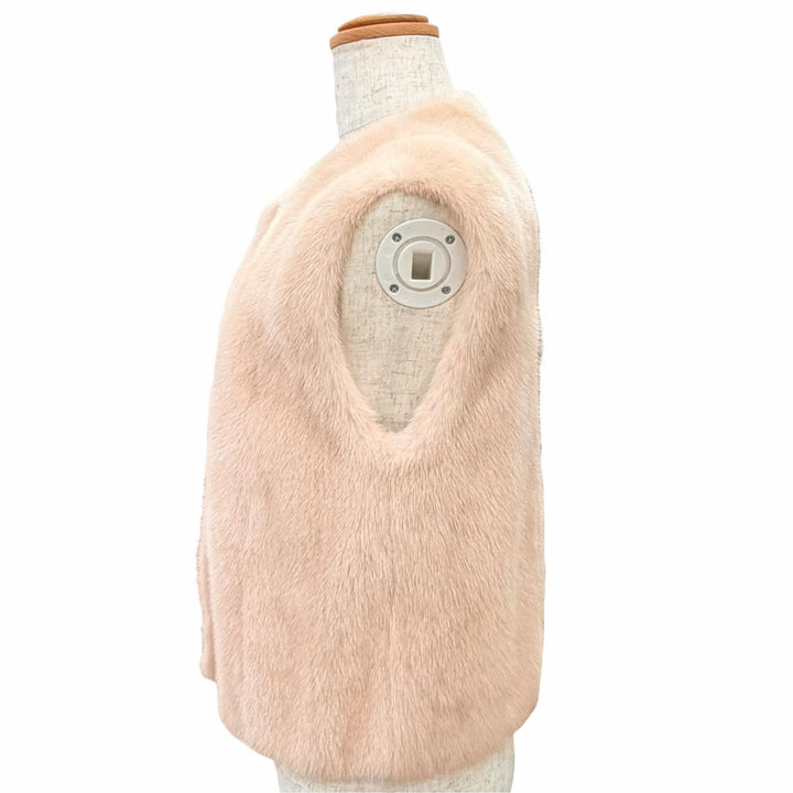 未使用品△Brunello Cucinelli ブルネロクチネリ M0PVI2849 ミンクファー ノーカラー ジレ ベスト ピンク IT 38 イタリア製 ガーメント付