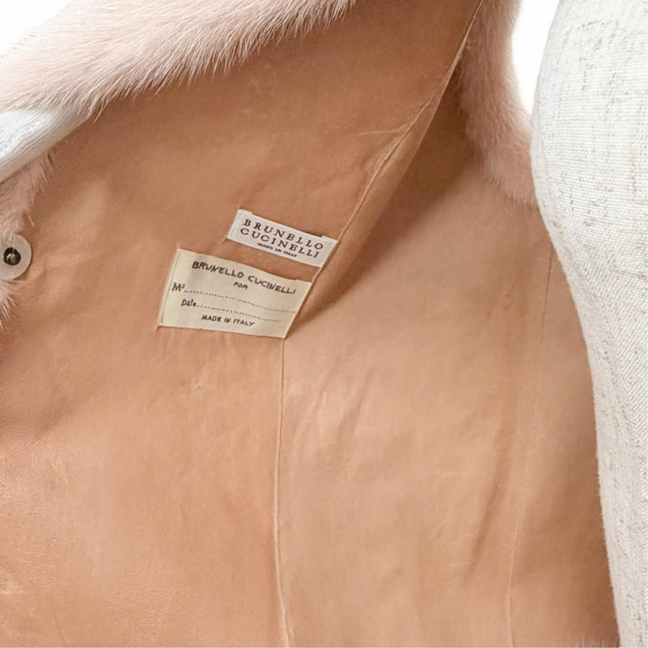 未使用品△Brunello Cucinelli ブルネロクチネリ M0PVI2849 ミンクファー ノーカラー ジレ ベスト ピンク IT 38 イタリア製 ガーメント付