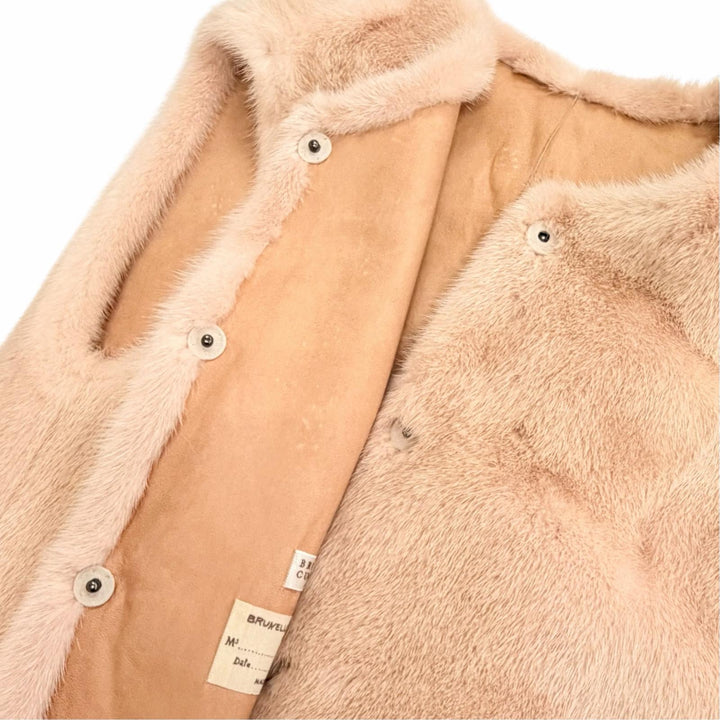未使用品△Brunello Cucinelli ブルネロクチネリ M0PVI2849 ミンクファー ノーカラー ジレ ベスト ピンク IT 38 イタリア製 ガーメント付
