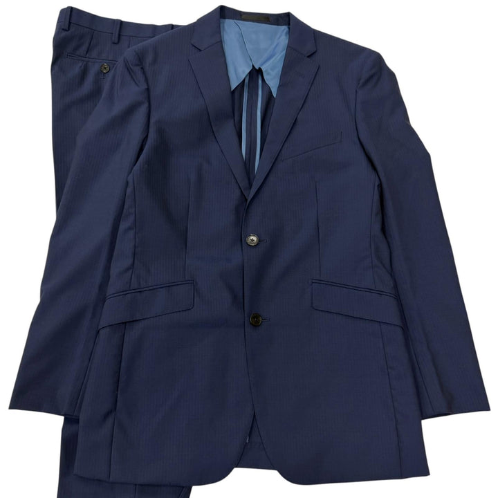 極美品□BURBERRY BLACK LABEL バーバリーブラックレーベル ストライプ柄 シングルスーツ ネイビー JK40R/PT42R 日本製 正規品 メンズ