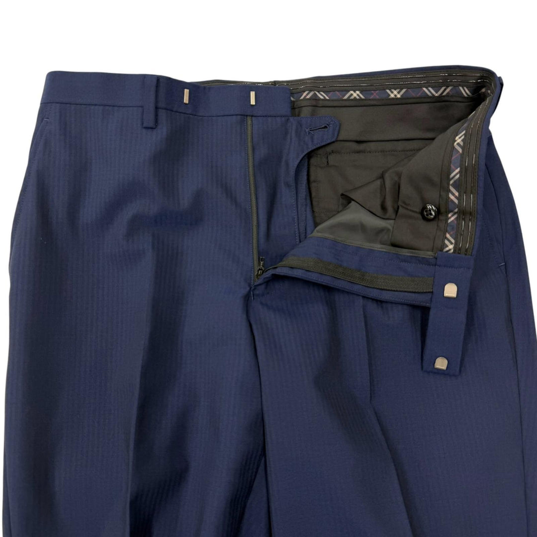 極美品□BURBERRY BLACK LABEL バーバリーブラックレーベル ストライプ柄 シングルスーツ ネイビー JK40R/PT42R 日本製 正規品 メンズ