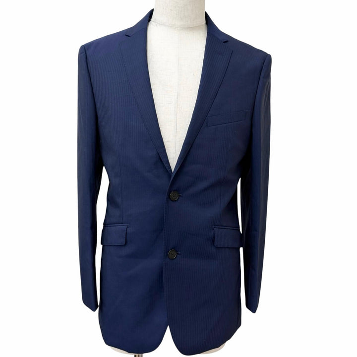 極美品□BURBERRY BLACK LABEL バーバリーブラックレーベル ストライプ柄 シングルスーツ ネイビー JK40R/PT42R 日本製 正規品 メンズ