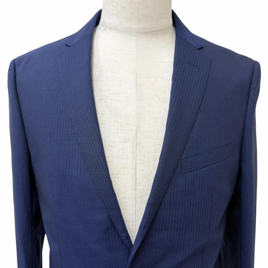 極美品□BURBERRY BLACK LABEL バーバリーブラックレーベル ストライプ柄 シングルスーツ ネイビー JK40R/PT42R 日本製 正規品 メンズ