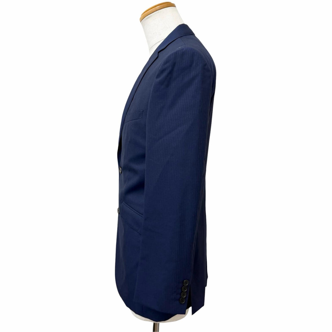 極美品□BURBERRY BLACK LABEL バーバリーブラックレーベル ストライプ柄 シングルスーツ ネイビー JK40R/PT42R 日本製 正規品 メンズ