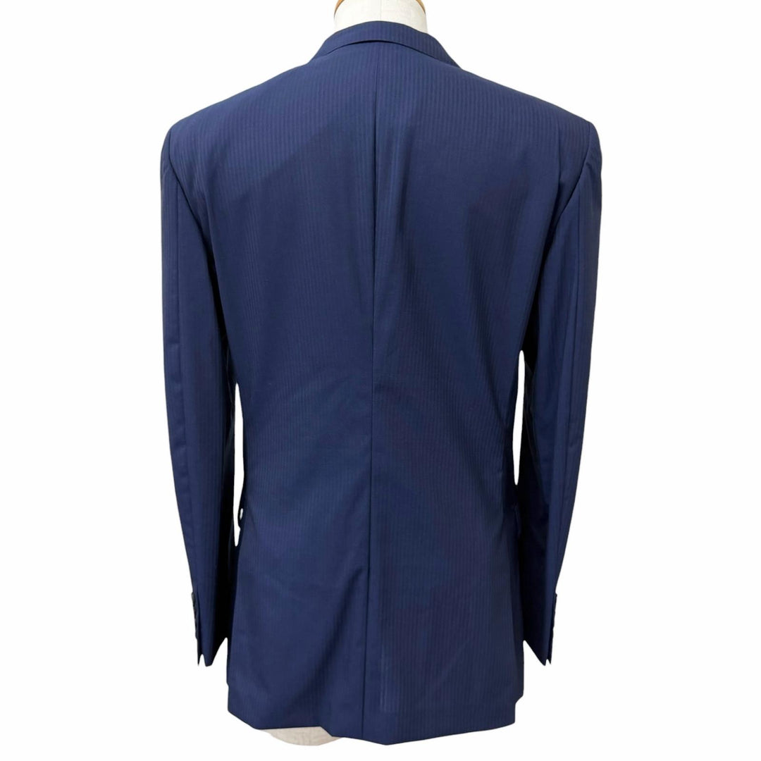 極美品□BURBERRY BLACK LABEL バーバリーブラックレーベル ストライプ柄 シングルスーツ ネイビー JK40R/PT42R 日本製 正規品 メンズ