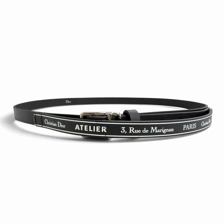 極美品△Christian Dior クリスチャンディオール 4254PLXXYH03E アトリエ ロゴ レザー ベルト ブラック シルバー金具 90 伊製 レディース