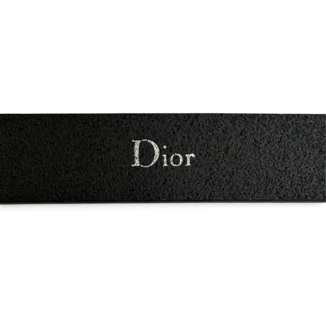 極美品△Christian Dior クリスチャンディオール 4254PLXXYH03E アトリエ ロゴ レザー ベルト ブラック シルバー金具 90 伊製 レディース