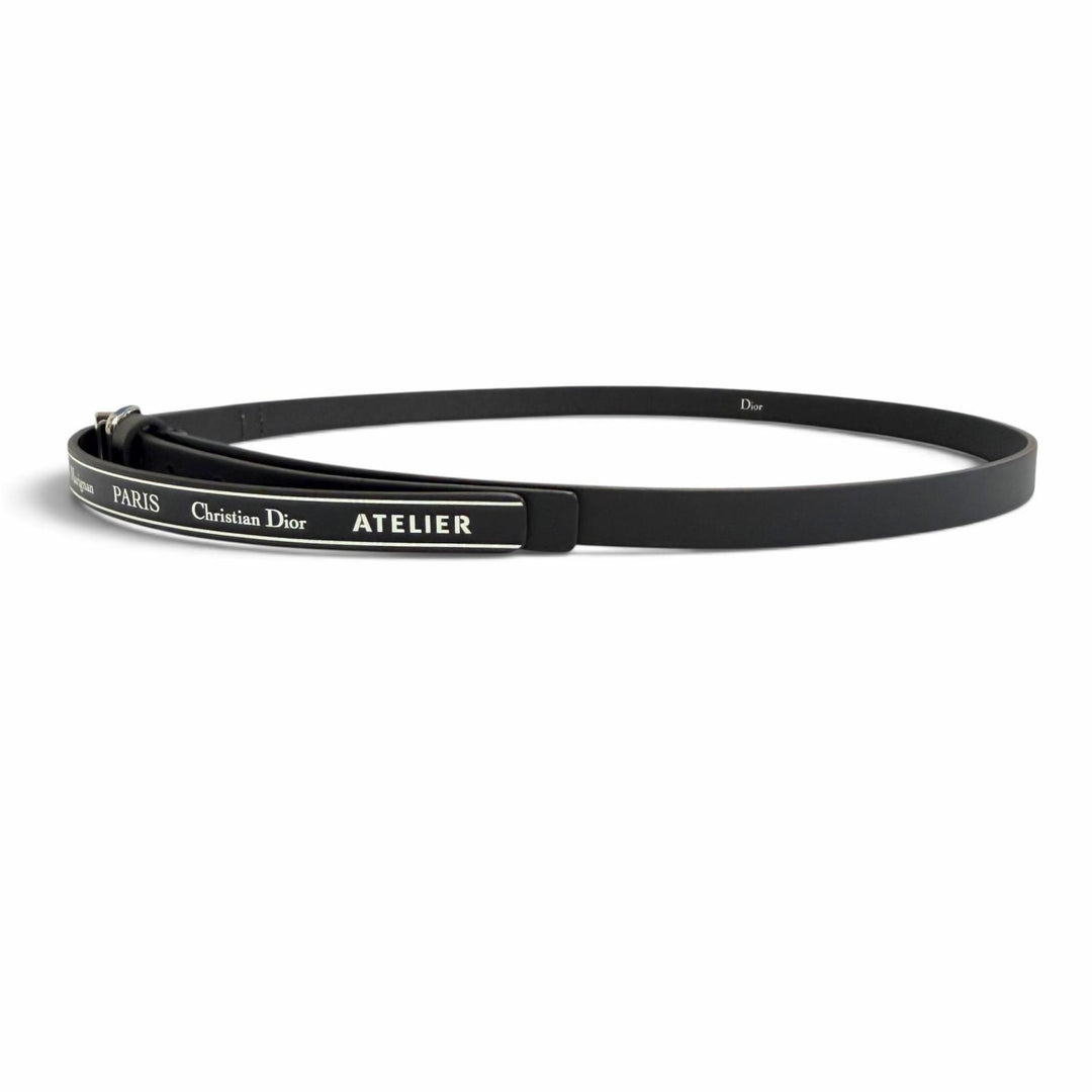 極美品△Christian Dior クリスチャンディオール 4254PLXXYH03E アトリエ ロゴ レザー ベルト ブラック シルバー金具 90 伊製 レディース