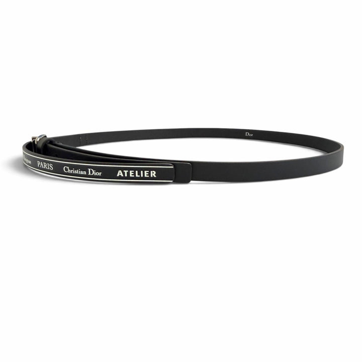 極美品△Christian Dior クリスチャンディオール 4254PLXXYH03E アトリエ ロゴ レザー ベルト ブラック シルバー金具 90 伊製 レディース