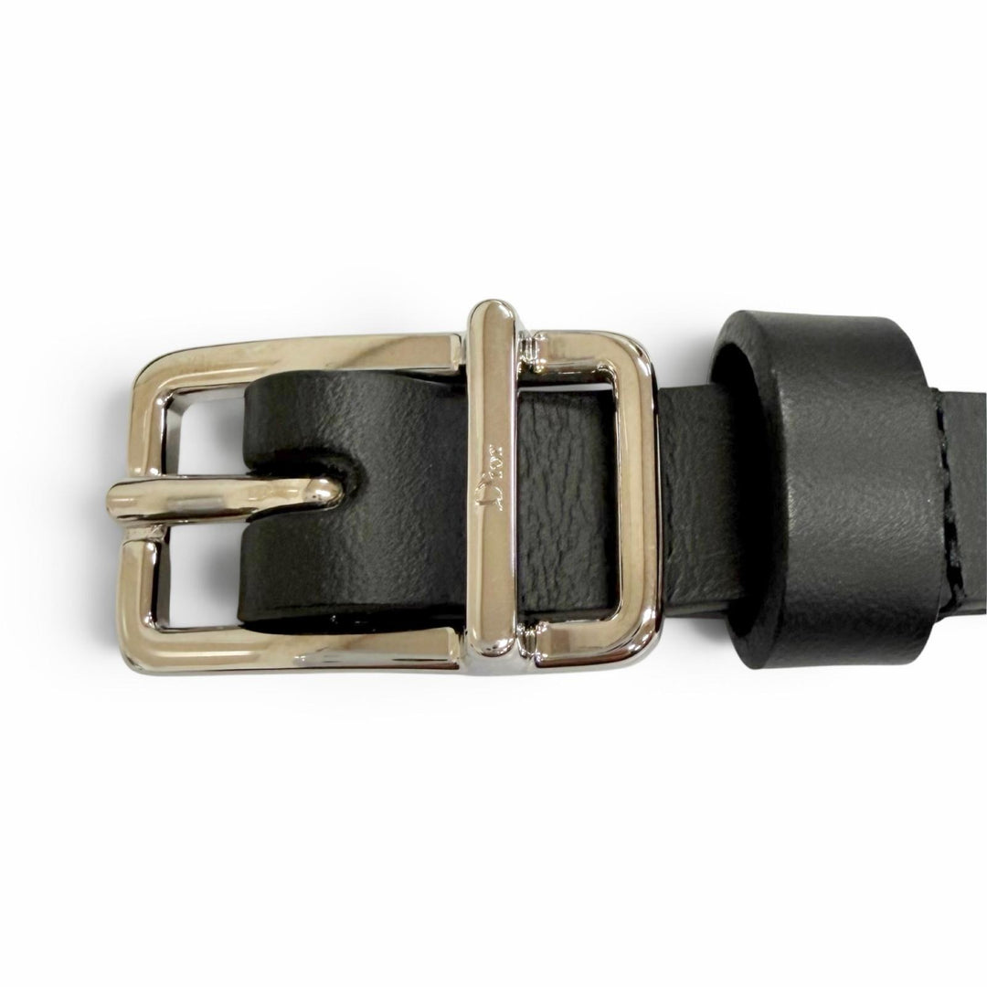 極美品△Christian Dior クリスチャンディオール 4254PLXXYH03E アトリエ ロゴ レザー ベルト ブラック シルバー金具 90 伊製 レディース