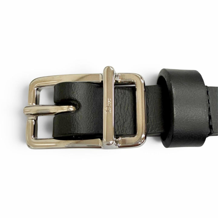 極美品△Christian Dior クリスチャンディオール 4254PLXXYH03E アトリエ ロゴ レザー ベルト ブラック シルバー金具 90 伊製 レディース