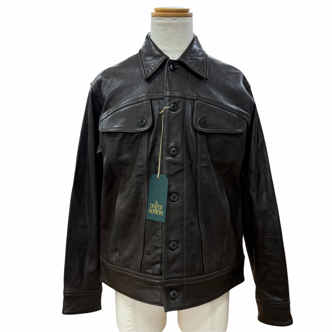 未使用品▼The DUFFER N NEPHEWS ザ ダファーアンドネフューズ 羊革 クロコ型押し ブルゾン ラムレザージャケット L 正規品 定価121000円