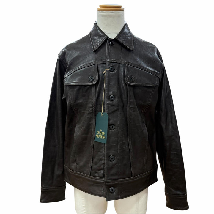 未使用品▼The DUFFER N NEPHEWS ザ ダファーアンドネフューズ 羊革 クロコ型押し ブルゾン ラムレザージャケット L 正規品 定価121000円