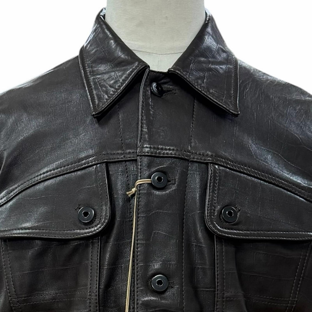 未使用品▼The DUFFER N NEPHEWS ザ ダファーアンドネフューズ 羊革 クロコ型押し ブルゾン ラムレザージャケット L 正規品 定価121000円
