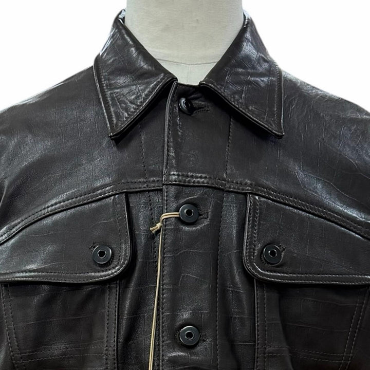 未使用品▼The DUFFER N NEPHEWS ザ ダファーアンドネフューズ 羊革 クロコ型押し ブルゾン ラムレザージャケット L 正規品 定価121000円