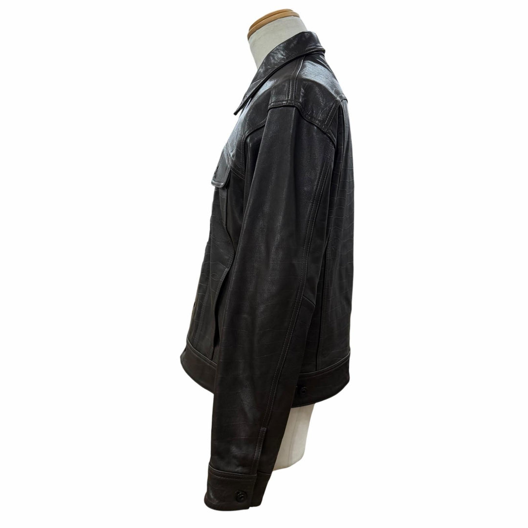 未使用品▼The DUFFER N NEPHEWS ザ ダファーアンドネフューズ 羊革 クロコ型押し ブルゾン ラムレザージャケット L 正規品 定価121000円