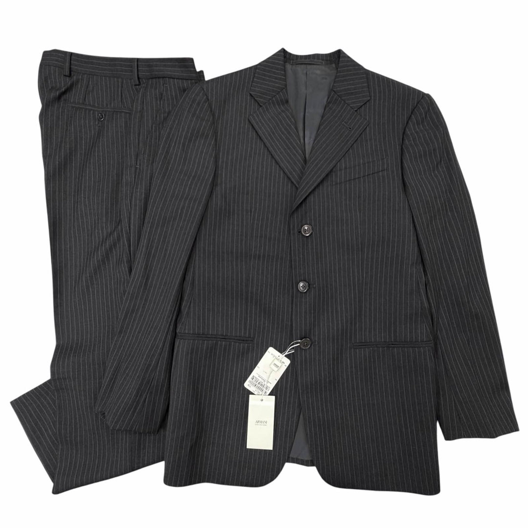 未使用品▼ARMANI COLLEZIONI アルマーニコレッツォーニ ウール ストライプ シングルスーツ セットアップ ダークグレー 46 正規品 メンズ