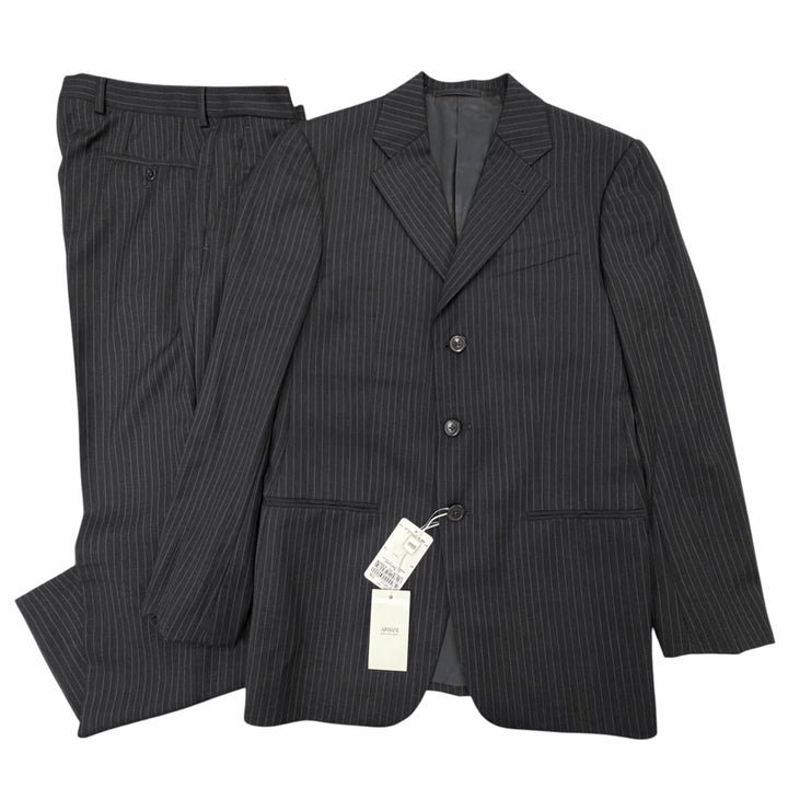 未使用品▼ARMANI COLLEZIONI アルマーニコレッツォーニ ウール ストライプ シングルスーツ セットアップ ダークグレー 46 正規品 メンズ