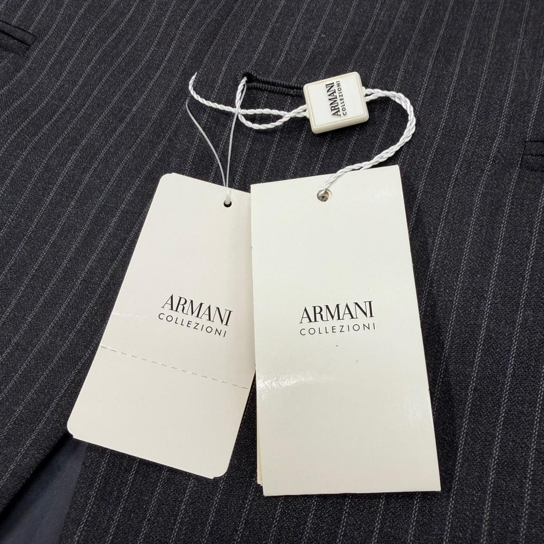 未使用品▼ARMANI COLLEZIONI アルマーニコレッツォーニ ウール ストライプ シングルスーツ セットアップ ダークグレー 46 正規品 メンズ