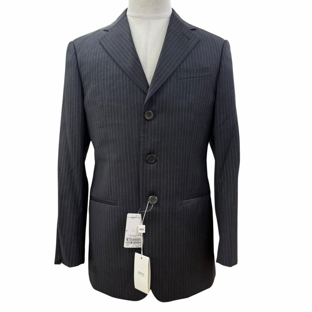 未使用品▼ARMANI COLLEZIONI アルマーニコレッツォーニ ウール ストライプ シングルスーツ セットアップ ダークグレー 46 正規品 メンズ