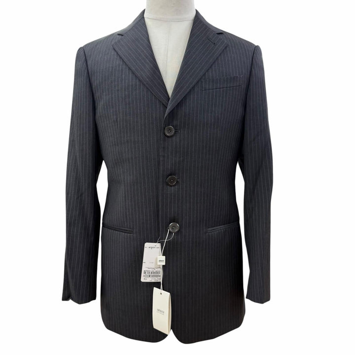 未使用品▼ARMANI COLLEZIONI アルマーニコレッツォーニ ウール ストライプ シングルスーツ セットアップ ダークグレー 46 正規品 メンズ