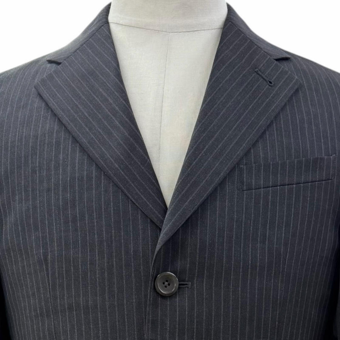 未使用品▼ARMANI COLLEZIONI アルマーニコレッツォーニ ウール ストライプ シングルスーツ セットアップ ダークグレー 46 正規品 メンズ