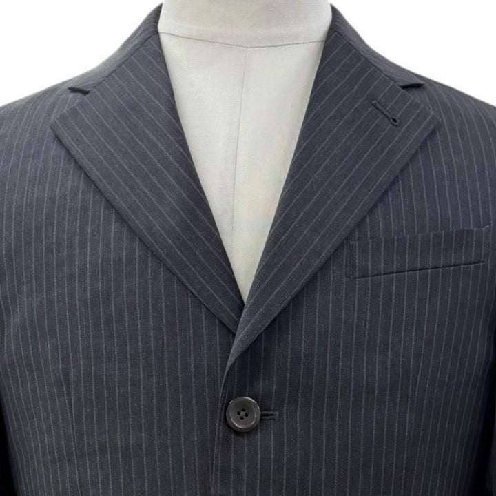 未使用品▼ARMANI COLLEZIONI アルマーニコレッツォーニ ウール ストライプ シングルスーツ セットアップ ダークグレー 46 正規品 メンズ