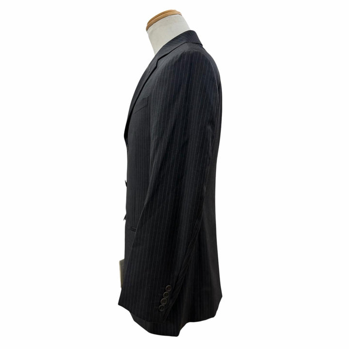 未使用品▼ARMANI COLLEZIONI アルマーニコレッツォーニ ウール ストライプ シングルスーツ セットアップ ダークグレー 46 正規品 メンズ