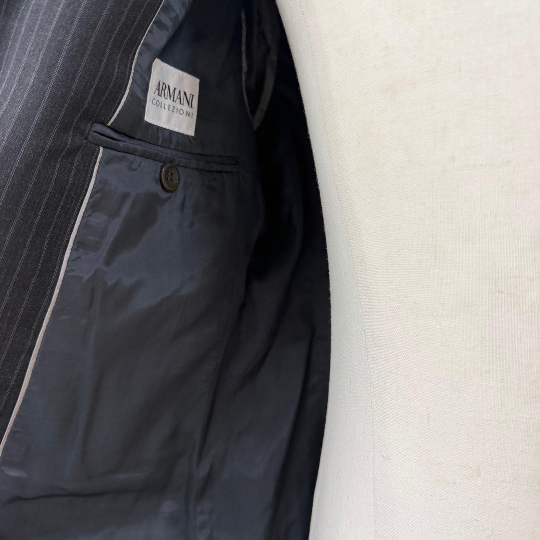 未使用品▼ARMANI COLLEZIONI アルマーニコレッツォーニ ウール ストライプ シングルスーツ セットアップ ダークグレー 46 正規品 メンズ