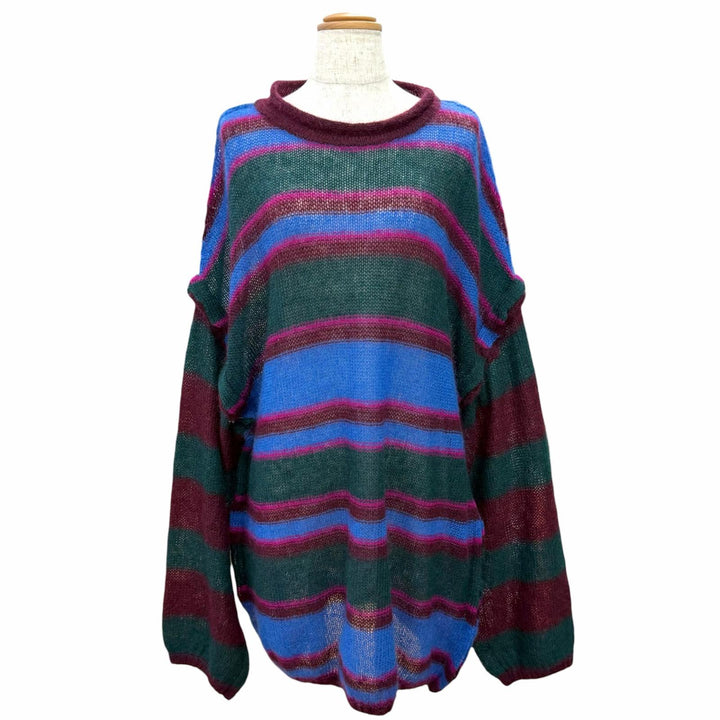 未使用△BASE MARK ベースマーク 23BF17 Mohair Pullover ボーダーデザイン オーバーサイズ 長袖 モヘア ニット セーター マルチカラー M