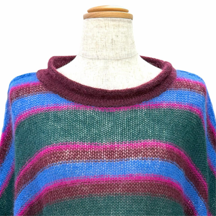 未使用△BASE MARK ベースマーク 23BF17 Mohair Pullover ボーダーデザイン オーバーサイズ 長袖 モヘア ニット セーター マルチカラー M
