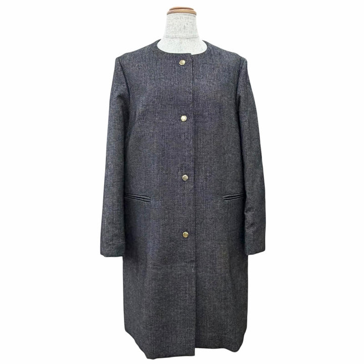 極美品△MARNI マルニ CPMA26U00 TW585 ウール100％ スナップボタン ノーカラー ツイード ロング コート ダークグレー系 42 レディース