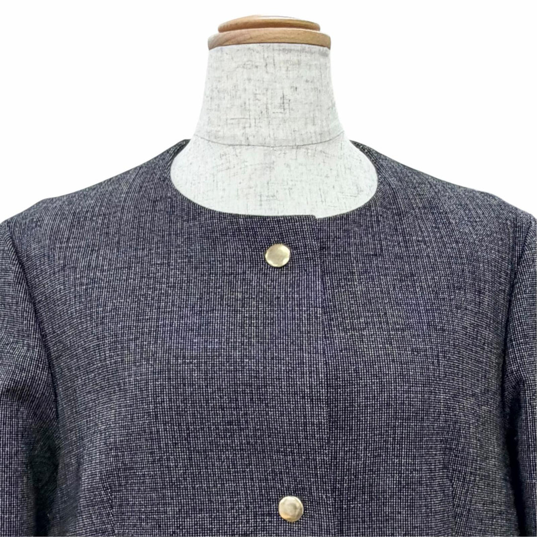 極美品△MARNI マルニ CPMA26U00 TW585 ウール100％ スナップボタン ノーカラー ツイード ロング コート ダークグレー系 42 レディース