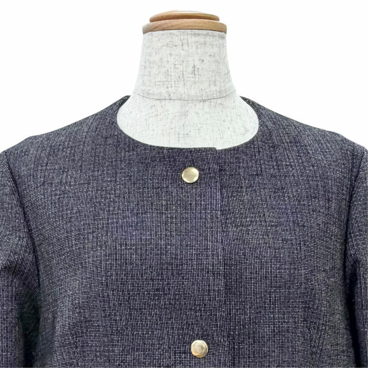 極美品△MARNI マルニ CPMA26U00 TW585 ウール100％ スナップボタン ノーカラー ツイード ロング コート ダークグレー系 42 レディース