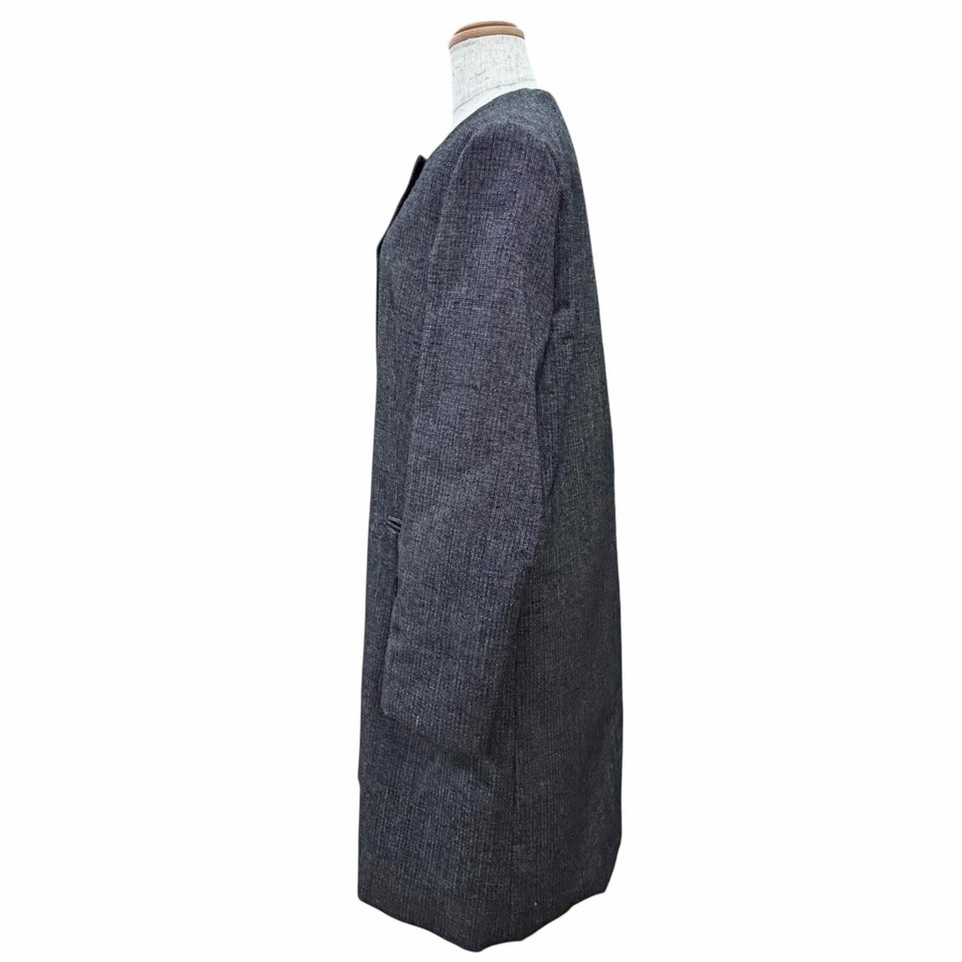 極美品△MARNI マルニ CPMA26U00 TW585 ウール100％ スナップボタン ノーカラー ツイード ロング コート ダークグレー系 42 レディース