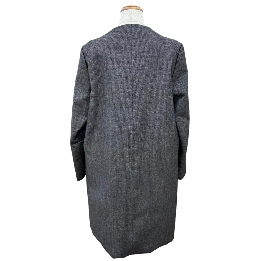極美品△MARNI マルニ CPMA26U00 TW585 ウール100％ スナップボタン ノーカラー ツイード ロング コート ダークグレー系 42 レディース