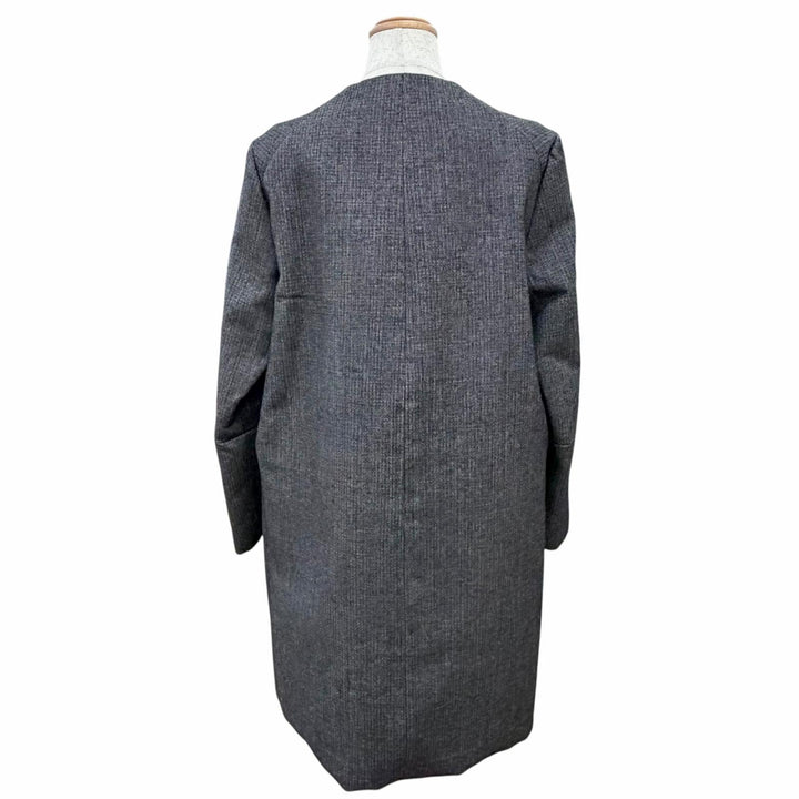 極美品△MARNI マルニ CPMA26U00 TW585 ウール100％ スナップボタン ノーカラー ツイード ロング コート ダークグレー系 42 レディース