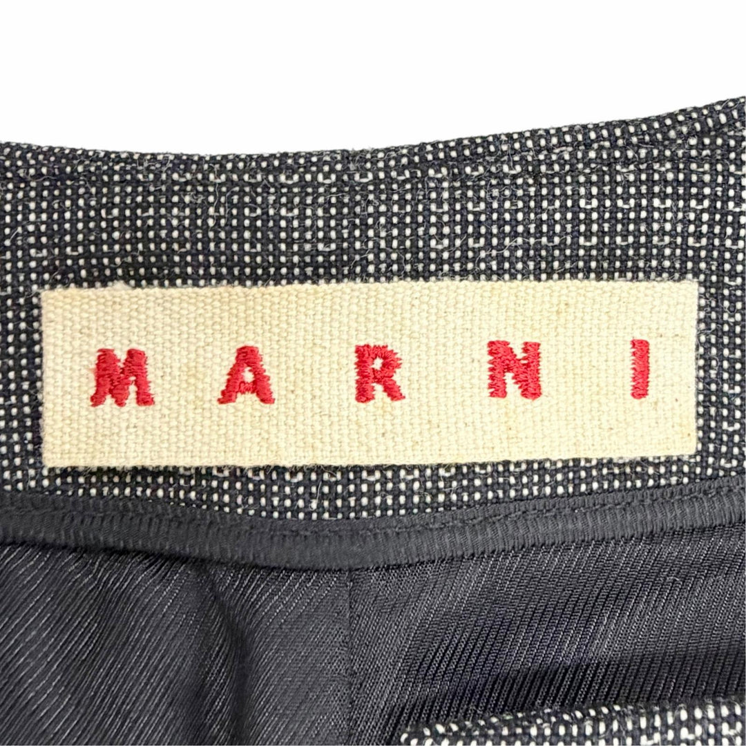 極美品△MARNI マルニ CPMA26U00 TW585 ウール100％ スナップボタン ノーカラー ツイード ロング コート ダークグレー系 42 レディース