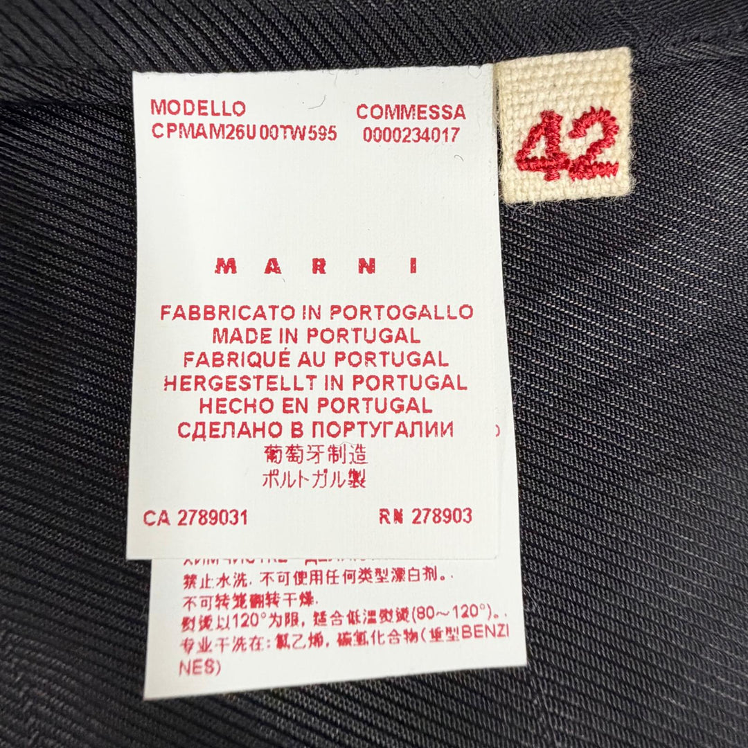 極美品△MARNI マルニ CPMA26U00 TW585 ウール100％ スナップボタン ノーカラー ツイード ロング コート ダークグレー系 42 レディース