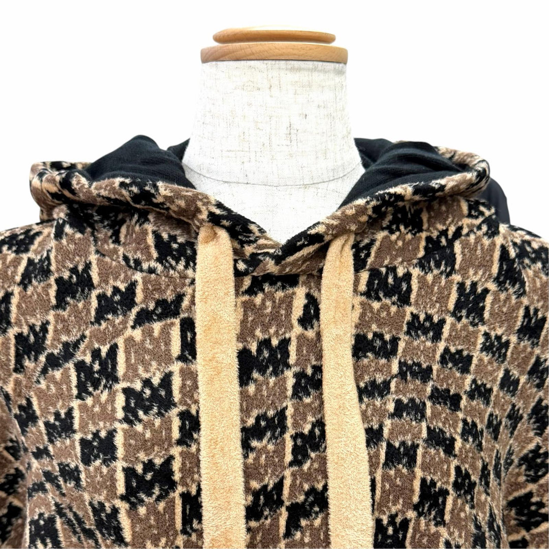 極美品△AMIRI アミリ AMロゴ モノグラム 総柄 クロップド フーディ ニット パーカー ブラウン系 IT 38 イタリア製 レディース