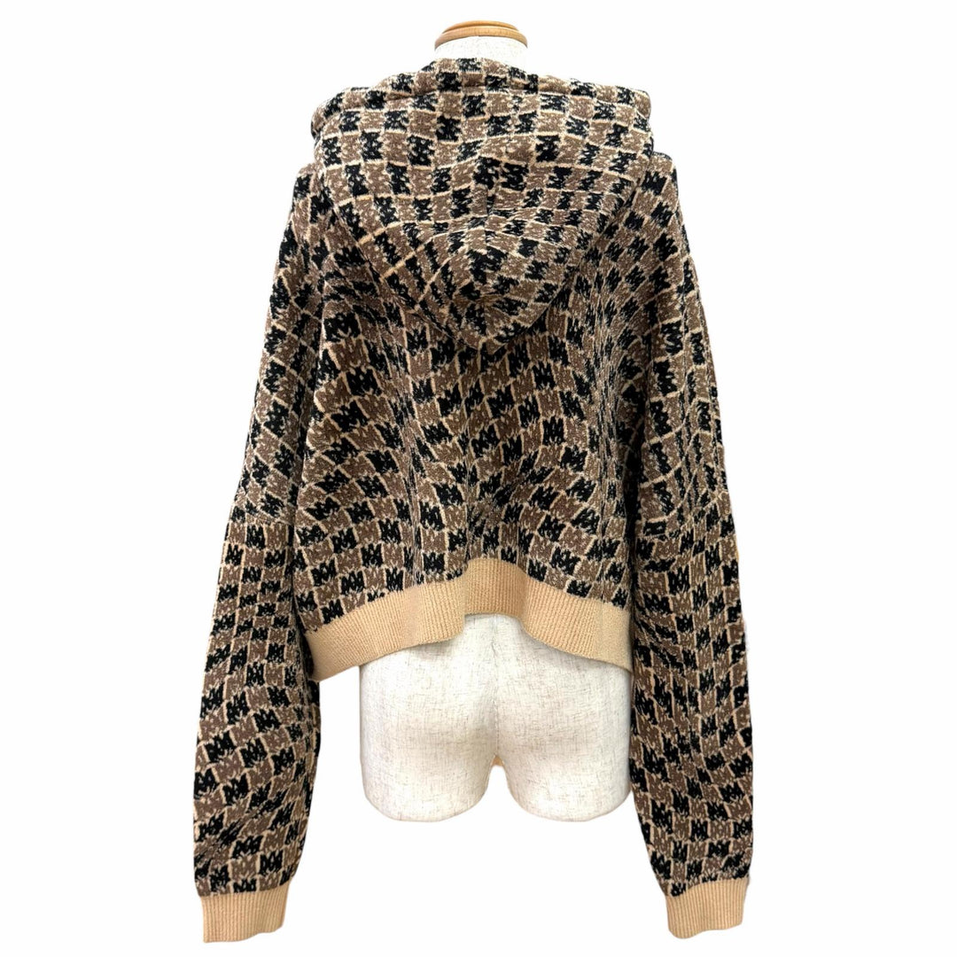 極美品△AMIRI アミリ AMロゴ モノグラム 総柄 クロップド フーディ ニット パーカー ブラウン系 IT 38 イタリア製 レディース