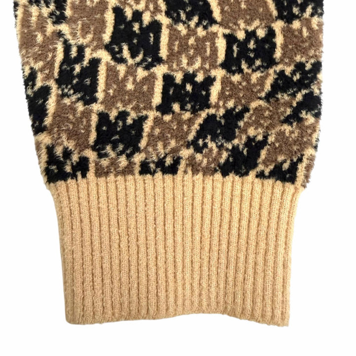 極美品△AMIRI アミリ AMロゴ モノグラム 総柄 クロップド フーディ ニット パーカー ブラウン系 IT 38 イタリア製 レディース