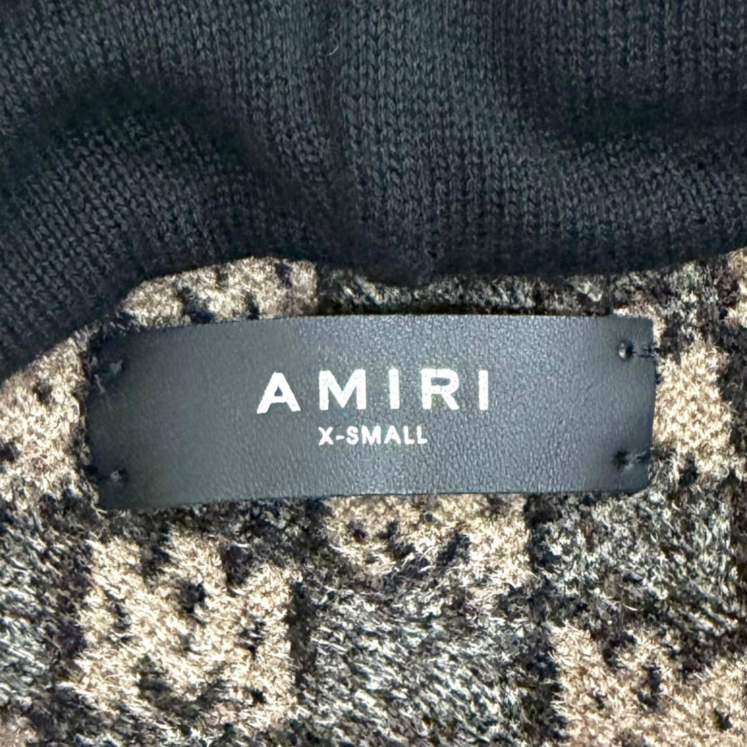 極美品△AMIRI アミリ AMロゴ モノグラム 総柄 クロップド フーディ ニット パーカー ブラウン系 IT 38 イタリア製 レディース