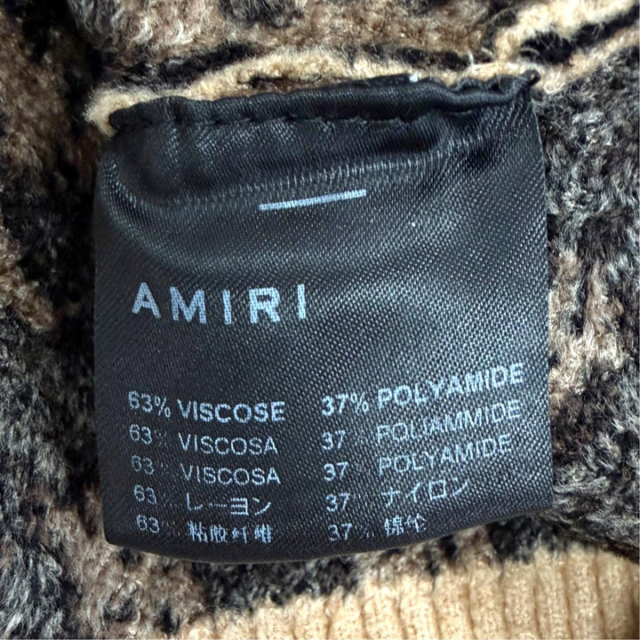 極美品△AMIRI アミリ AMロゴ モノグラム 総柄 クロップド フーディ ニット パーカー ブラウン系 IT 38 イタリア製 レディース