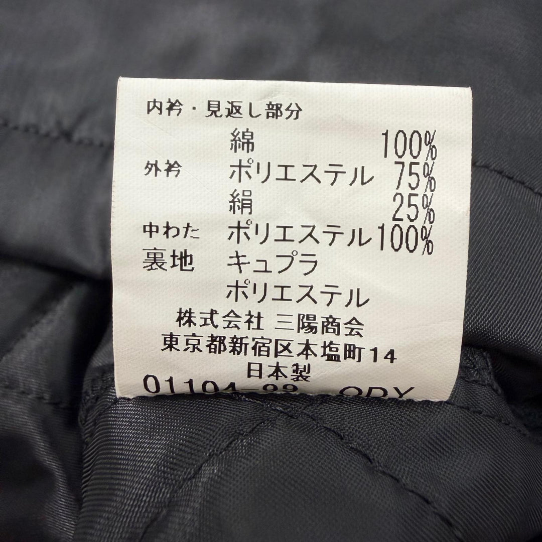 極美品▼BURBERRY LONDON バーバリーロンドン シルク混 キルティング中綿入りライナー付き 比翼仕立て ステンカラーコート 黒 L 正規品
