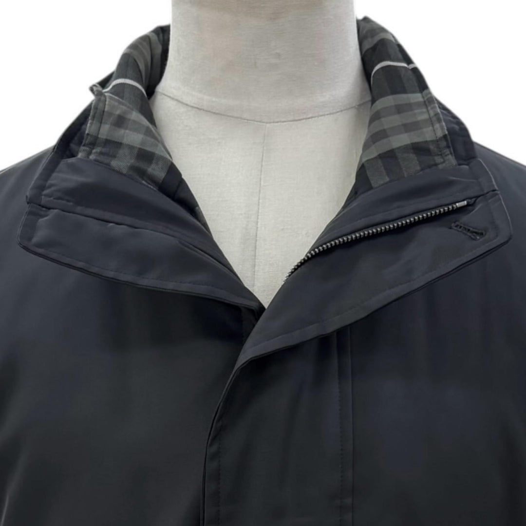 極美品▼BURBERRY LONDON バーバリーロンドン シルク混 キルティング中綿入りライナー付き 比翼仕立て ステンカラーコート 黒 L 正規品